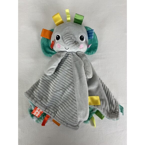 Bright Starts Cuddle N Tags 2-Sided Elephant Lovie Blanket Satin Ribbons Sensory - Picture 10 of 10